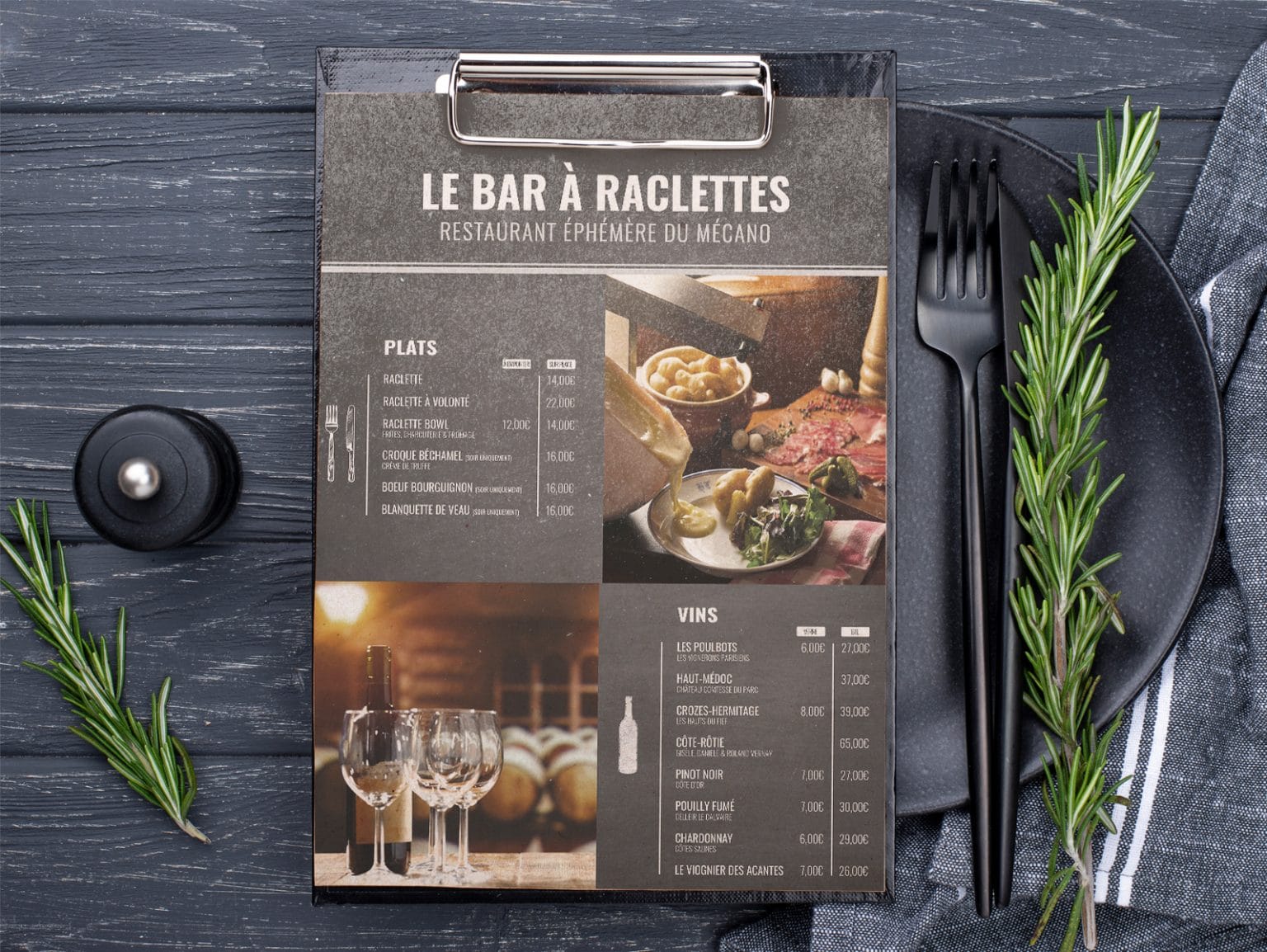 Carte de restaurant « Le Bar à Raclettes »