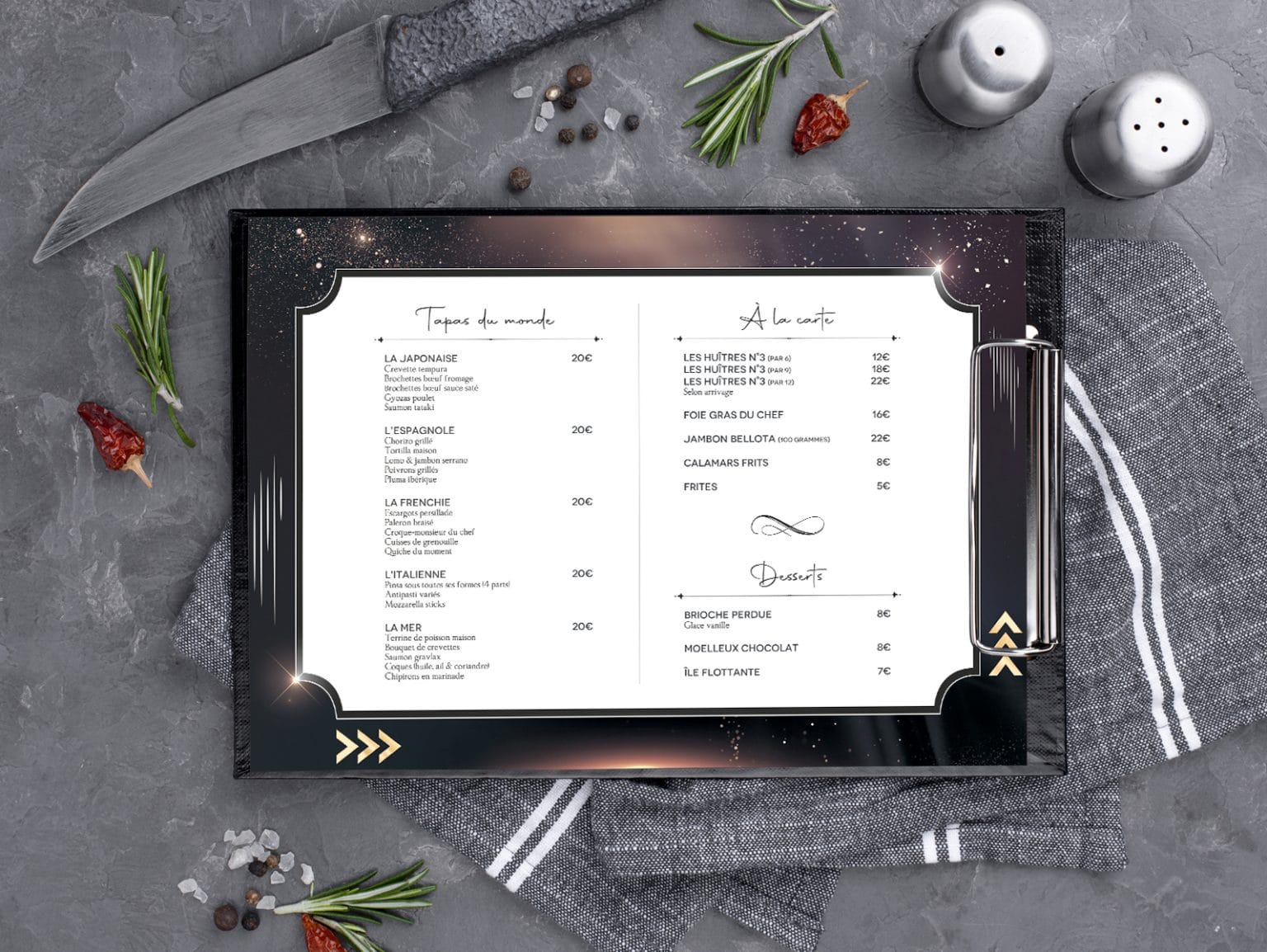 Carte de restaurant « Le Mécano »